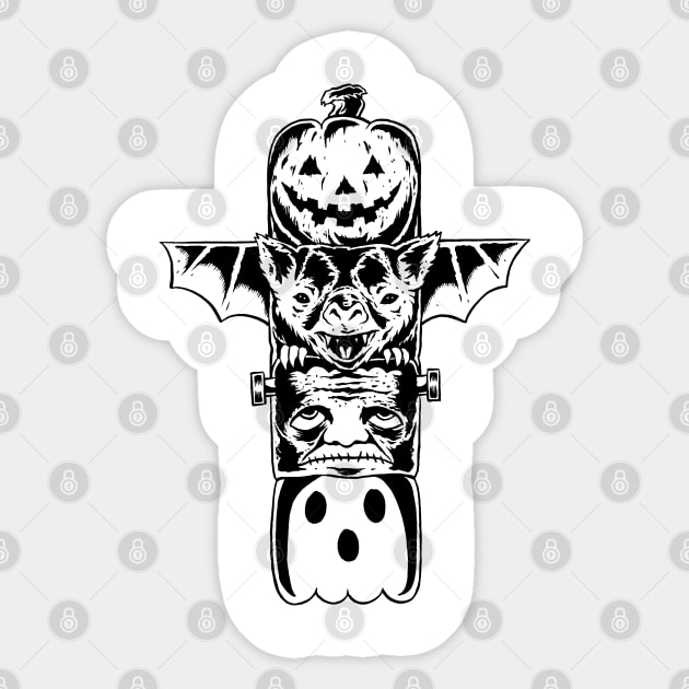 Halloween Totem Pole (B&w) Sticker by popcornpunk